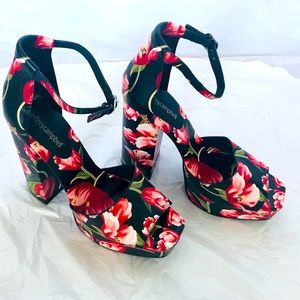 🌹Jeffrey Campbell Leather Flower Printed Platform Heel Sandals